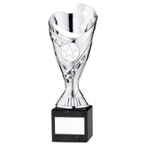 SILVER PLASTIC 'SABRE' CUP ON BLACK MARBLE ASSEMBLED TROPHY (1" CEN) - 8in